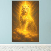 Hemelse Gouden Opstijging Witte Tijger – Goddelijk Canvas Afdruk (Insitu (Houten vloer))