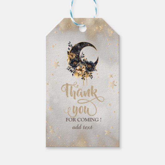 Hemelse Gouden Sterren Bloemengezicht Maan Cadeaulabel (Voorkant)