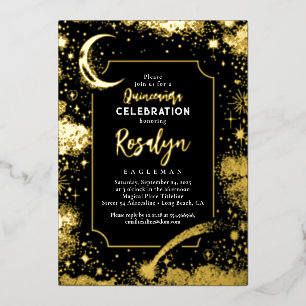Hemelse Gouden Sterren en Maan Nacht Quinceanera Folie Uitnodiging