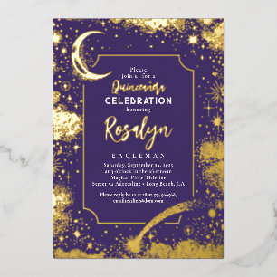 Hemelse Gouden Sterren en Maan Nacht Quinceanera Folie Uitnodiging