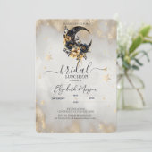 Hemelse Gouden Sterren Floral Moon Bridal Luncheon Kaart (Staand voorkant)