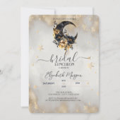 Hemelse Gouden Sterren Floral Moon Bridal Luncheon Kaart (Voorkant)
