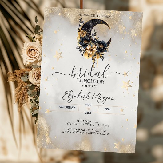 Hemelse Gouden Sterren Floral Moon Bridal Luncheon Kaart
