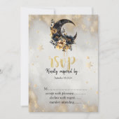 Hemelse Gouden Sterren Floral Moon RSVP Kaart (Voorkant)