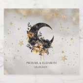 Hemelse Gouden Sterren Floral Moon Sparkling Wijnetiket (Enkel label)