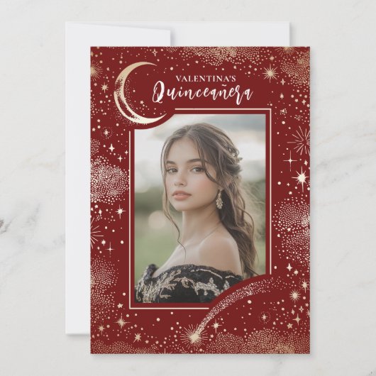 Hemelse Gouden Sterren Maan Nacht Quinceanera Foto Kaart (Voorkant)