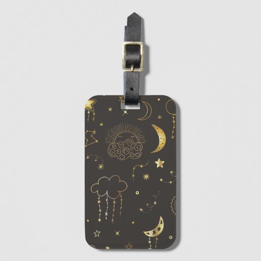 Hemelse Gouden Sterren, Maan & Sterrenbeelden Bagagelabel (Voorkant (verticaal))