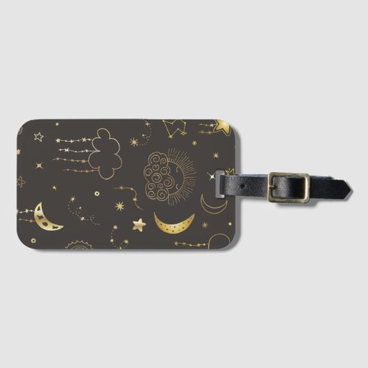 Hemelse Gouden Sterren, Maan & Sterrenbeelden Bagagelabel (Voorkant (horizontaal))