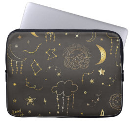 Hemelse Gouden Sterren, Maan & Sterrenbeelden Laptop Sleeve