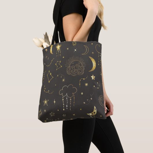 Hemelse Gouden Sterren, Maan & Sterrenbeelden Tote Bag (Dichtbij)