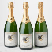 Hemelse Gouden Sterren Manen Bloemen Sparkling Wijnetiket (Flessen)