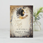 Hemelse Gouden Sterren Manen Donker Save The Date (Staand voorkant)
