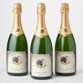 Hemelse Gouden Sterren Manen Donker Sparkling Wijnetiket (Flessen)