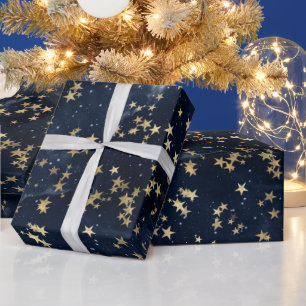 Hemelse Gouden Sterren op Marineblauwe Galaxy Acht Cadeaupapier