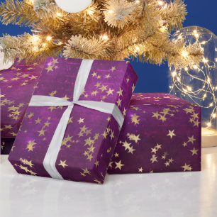 Hemelse Gouden Sterren op Roze Galaxy Achtergrond Cadeaupapier