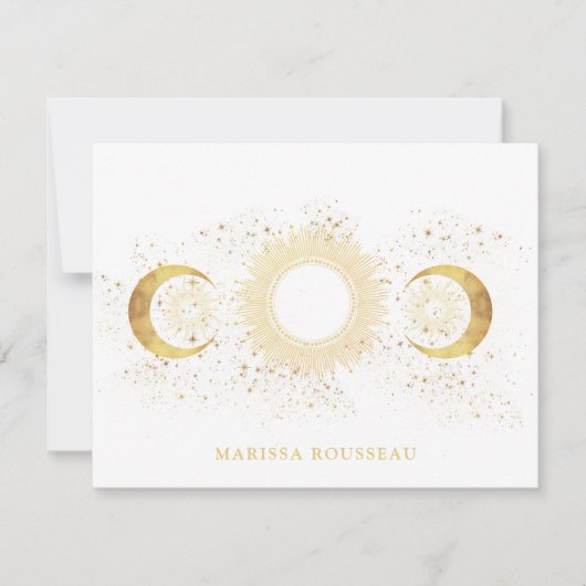 Hemelse Gouden Witte Zon Maan Notitiekaartje (Voorkant)