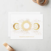 Hemelse Gouden Witte Zon Maan Notitiekaartje (Voorkant / Achterkant in situ)
