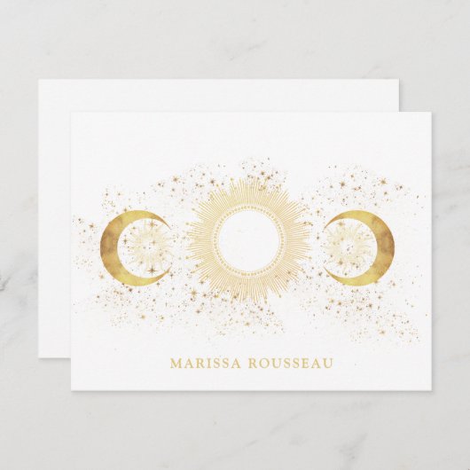 Hemelse Gouden Witte Zon Maan Notitiekaartje (Voorkant / Achterkant)