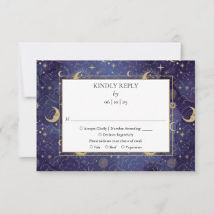 Hemelse Gouden Zon En Maan Bruiloft RSVP Kaartje