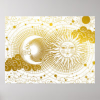 hemelse gouden zon & maan op wit