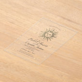 Hemelse Gouden Zon, Sterren Marine Blauw Vrijgezel Acryl Uitnodigingen (Laagn)