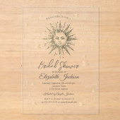 Hemelse Gouden Zon, Sterren Marine Blauw Vrijgezel Acryl Uitnodigingen (Voorkant)