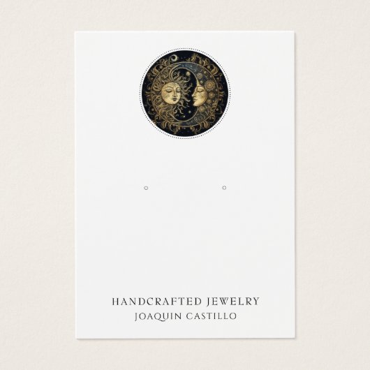 Hemelse Gouden Zwarte Zon Maan Oorbel Sieraden Visitekaartje (Voorkant)