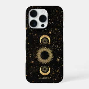 Hemelse Gouden Zwarte Zon Maan Sterren gepersonali iPhone 16 Pro Hoesje