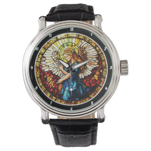 Hemelse Gratie Glas-in-Lood Engel Wand Horloge