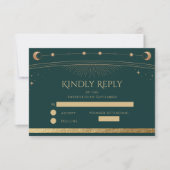 Hemelse Groene Gouden Zon Maan Sterren Wedding RSVP Kaartje (Voorkant)