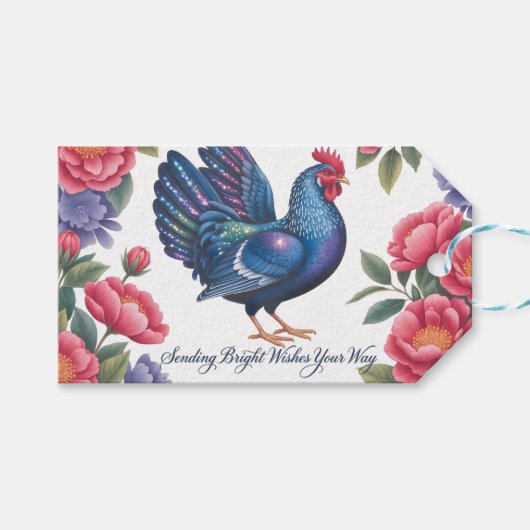 Hemelse Haan Groet met Bloemrand Cadeaulabel (Voorkant (Horizontaal))