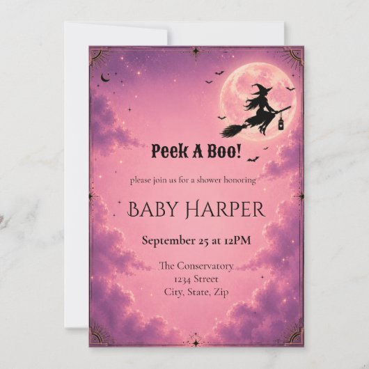 Hemelse Halloween Baby Shower Uitnodiging | Roze (Voorkant)