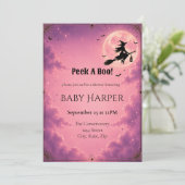 Hemelse Halloween Baby Shower Uitnodiging | Roze (Staand voorkant)