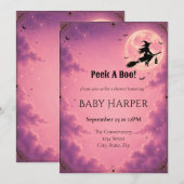 Hemelse Halloween Baby Shower Uitnodiging | Roze (Voorkant / Achterkant)