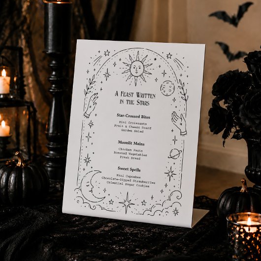 Hemelse Halloween Bruiloftsborrel Menu Reclamebord Met Voetstuk