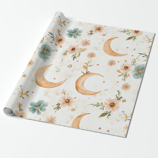 Hemelse Halve Maan Bloemrijk Goud Glitter Cadeaupapier