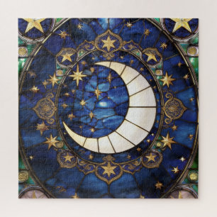 Hemelse Halvemaan Versierd Gebrandschilderd Maan Legpuzzel