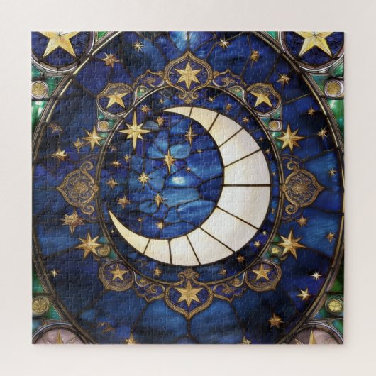 Hemelse Halvemaan Versierd Gebrandschilderd Maan Legpuzzel (Verticaal)