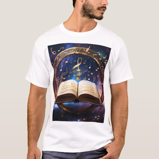 Hemelse Harmonie: Boek van Kosmische Melodieën T-shirt (Voorkant)