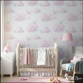 Hemelse Harmonie: Roze Wolkenlandschap met Witte V Behang