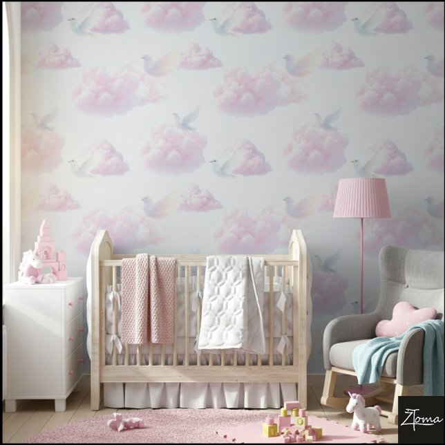 Hemelse Harmonie: Roze Wolkenlandschap met Witte V Behang (Creator heeft geüpload)