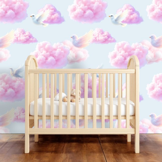 Hemelse Harmonie: Roze Wolkenlandschap met Witte V Behang (Creator heeft geüpload)