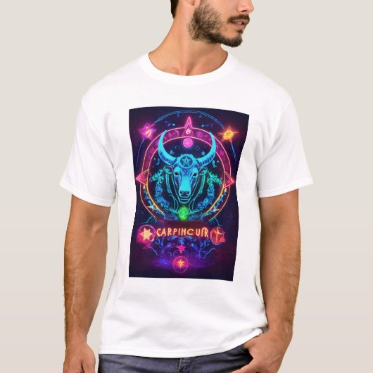 Hemelse Harmonie: Steenbok & Stier Neon Zodiac T-shirt (Voorkant)