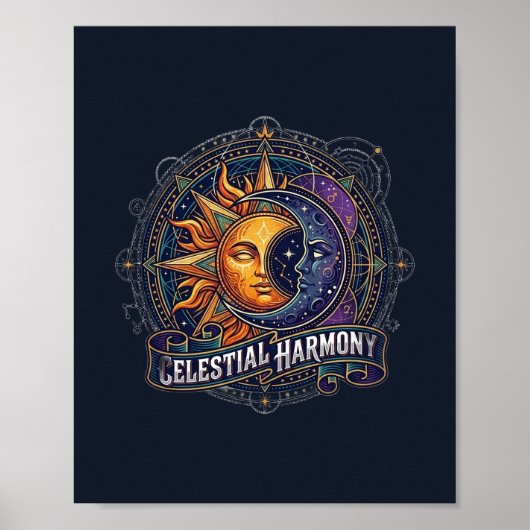 Hemelse Harmonie Zon Maan Kompas Kunst Poster (Voorkant)