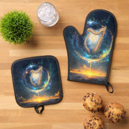 Hemelse Harp van de Maan Gebonden Hemel. Ovenwant & Pannenlap Set