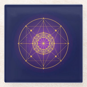 Hemelse Heilige Mandala – Mystieke Geometrie Glazen Onderzetter