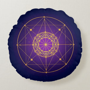 Hemelse Heilige Mandala – Mystieke Geometrie Rond Kussen