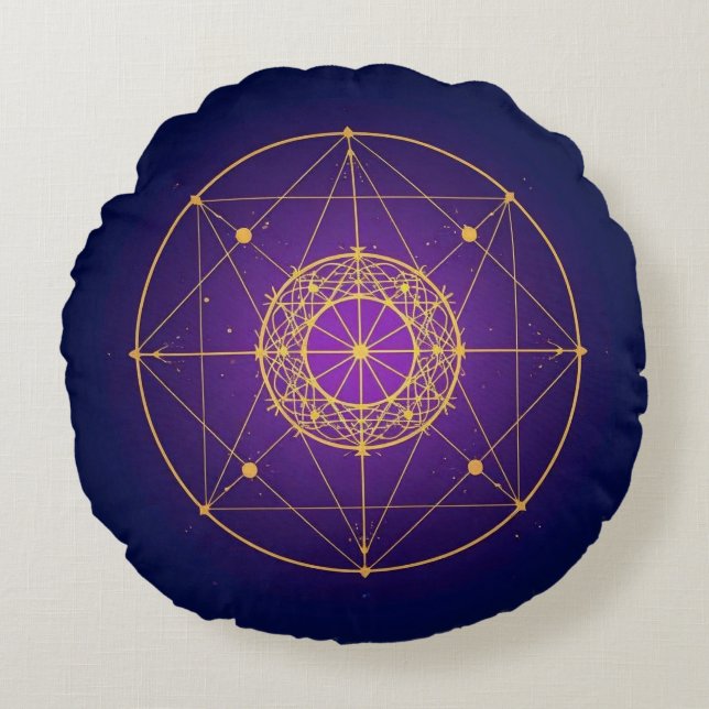 Hemelse Heilige Mandala – Mystieke Geometrie Rond Kussen (Voorkant)