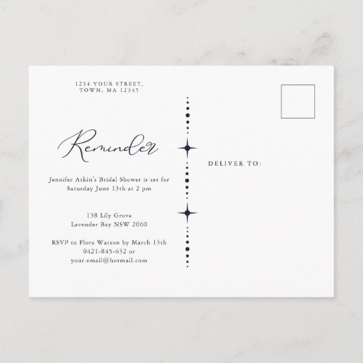 Hemelse herinnering RSVP Uitnodiging Briefkaart (Achterkant)