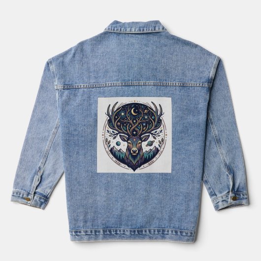 Hemelse Hert Maan & Ster Kunst Hertenbok Denim Jacket (Achterkant)